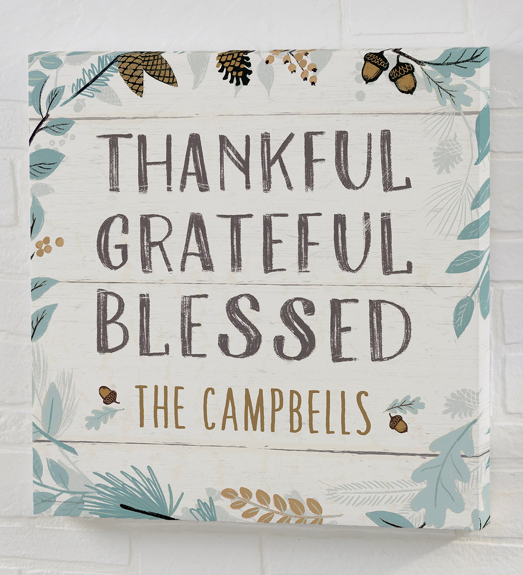 Thankful Fall Floral Personalized Canvas Print